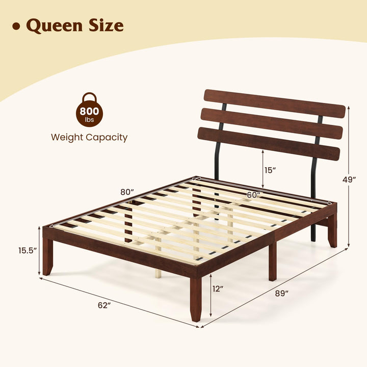 Giantex Queen/Full/Twin Size Platform Bed with Retro Headboard Mid Century Modern Bed Frame with Wood Slat Support