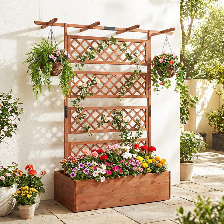 Giantex 72" Wooden Raised Garden Bed with Trellis w/Privacy Screen Roof