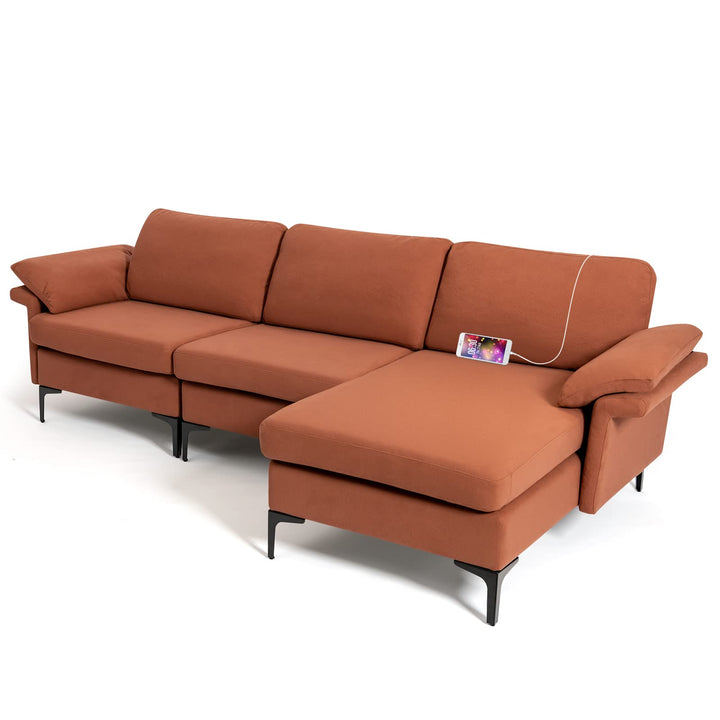 Giantex 100.5" L Convertible Sofa Couch, 3-Seat Sectional Sleeper with USB Ports &amp; Socket