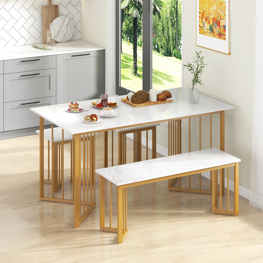 Giantex 4-Piece Dining Table Set for 4, Kitchen Table Chairs Set with Bench &amp; 2 Stools