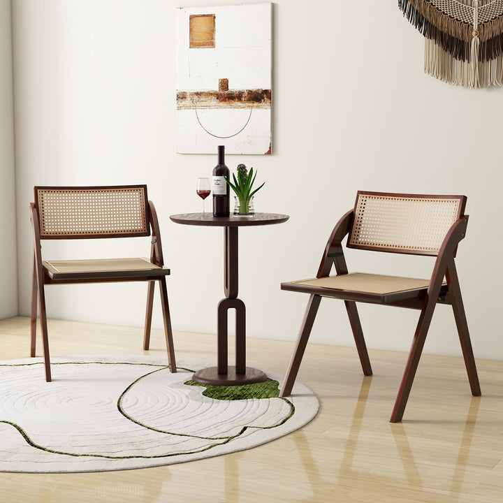 Giantex Folding Dining Chairs Set, Wooden Folding Chair with Rattan Backrest &amp; Seat