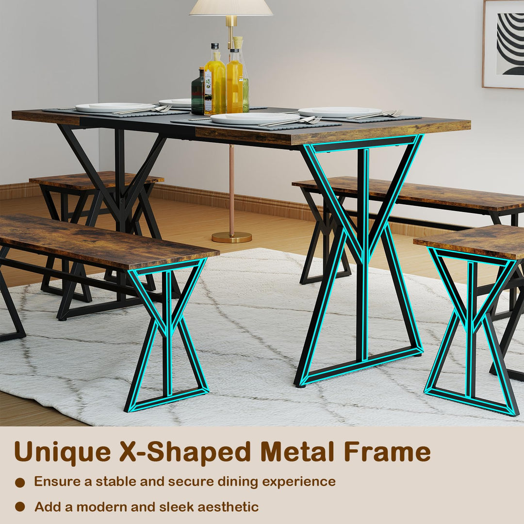 Giantex 55" Kitchen Table with 2 Benches &amp; 2 Stools with X-Shaped Metal Frame