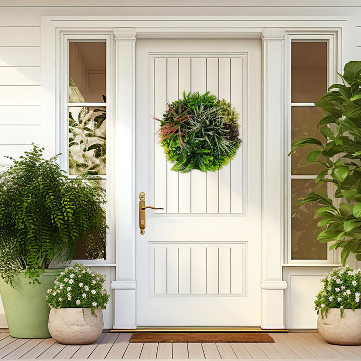 Giantex 2 Pack Hanging Artificial Plants Panels, 20" Round Framed 3D Greenery Wall Art Decor