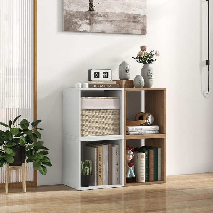 Giantex 2/4 Cube Bookshelf Organizer, 2-Tier Stackable Cube Storage Organizer