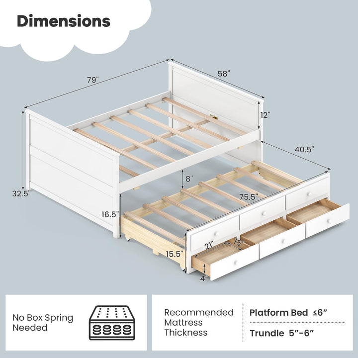 Giantex Full Size Bed Frame with Twin Trundle &amp; 3 Storage Drawers