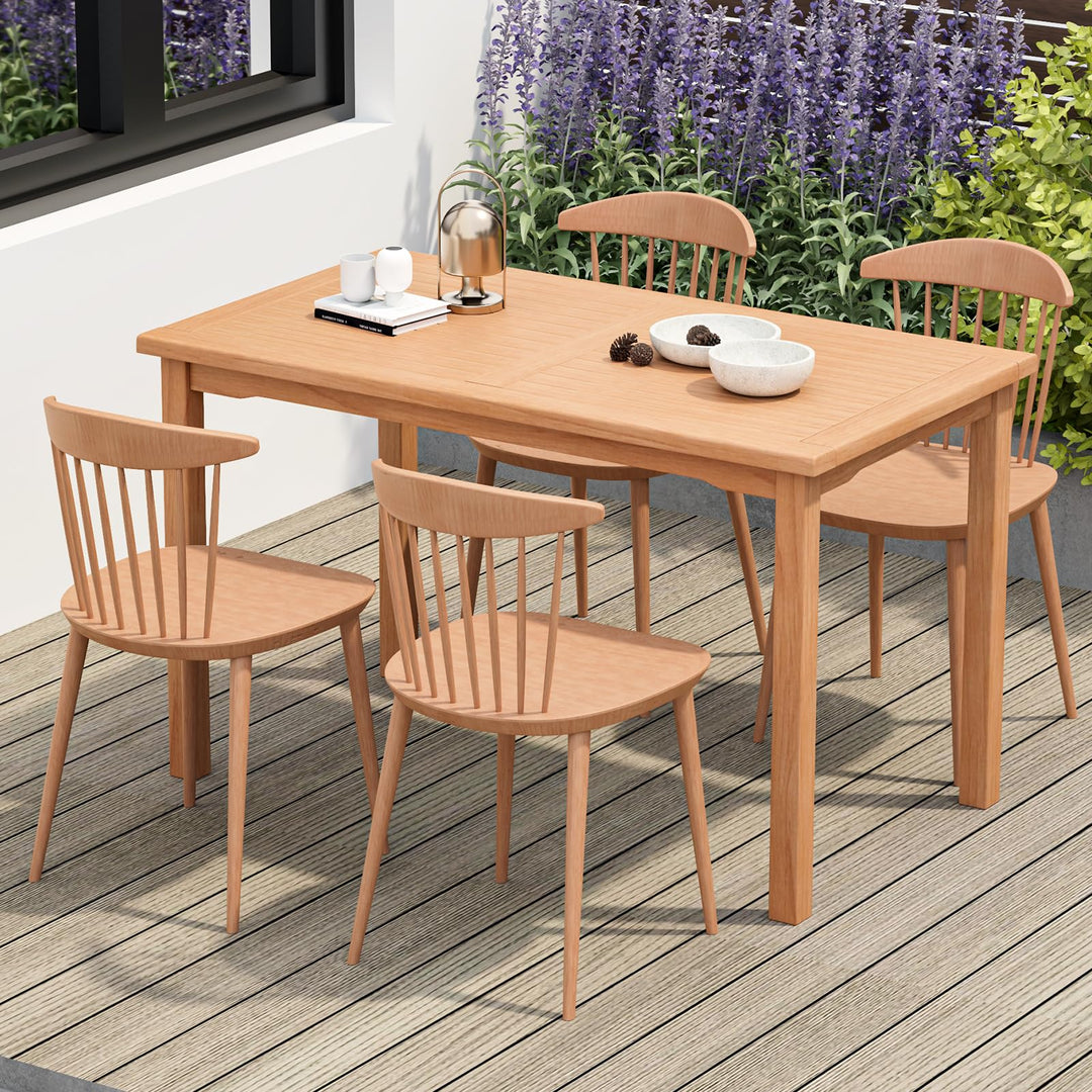 Giantex Patio Rectangle Dining Table, 49” x 27.5” Teak Wood Outdoor Table with Spacious Slatted Tabletop for 6 Person