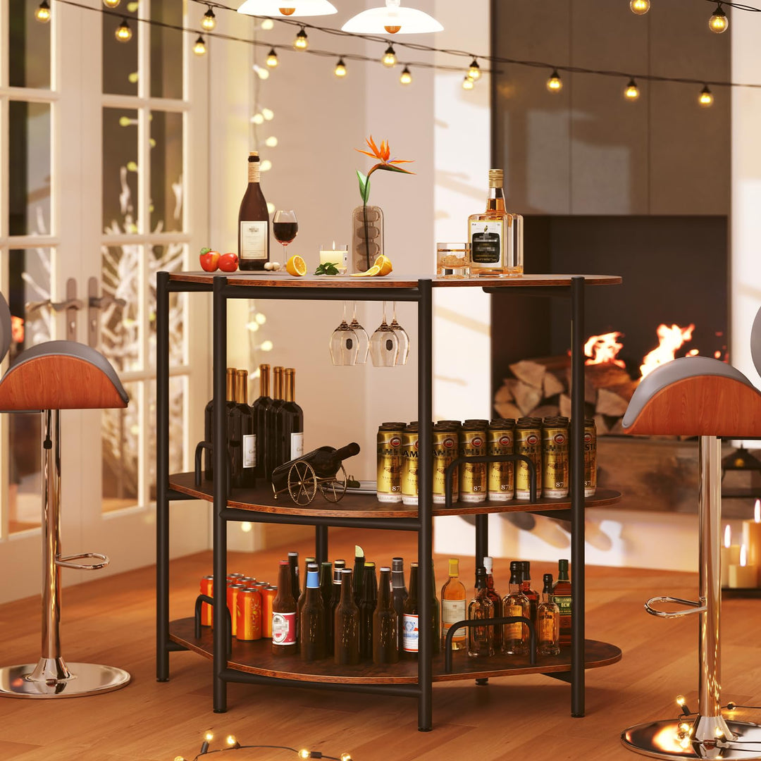 Giantex 3-Tier Bar Table, Corner Bar Cabinet, Liquor Home Bar Unit with Stemware Racks &amp; Storage Shelves