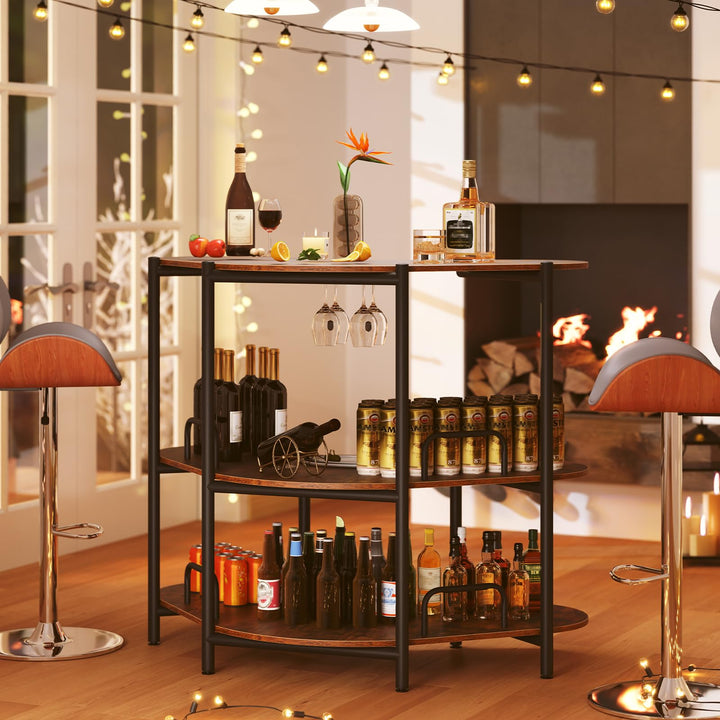 Giantex 3-Tier Bar Table, Corner Bar Cabinet, Liquor Home Bar Unit with Stemware Racks &amp; Storage Shelves