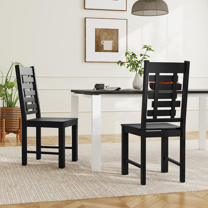 Giantex Wooden Dining Chairs Set 100% Solid Rubber Wood Kitchen Chair with High &amp; Tilted Backrest