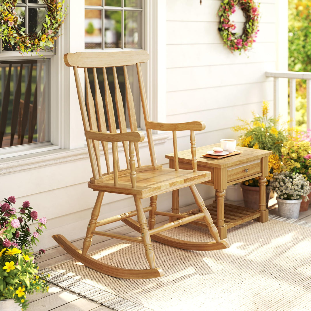Giantex Patio Rocking Chair with Solid Rubber Wood Frame