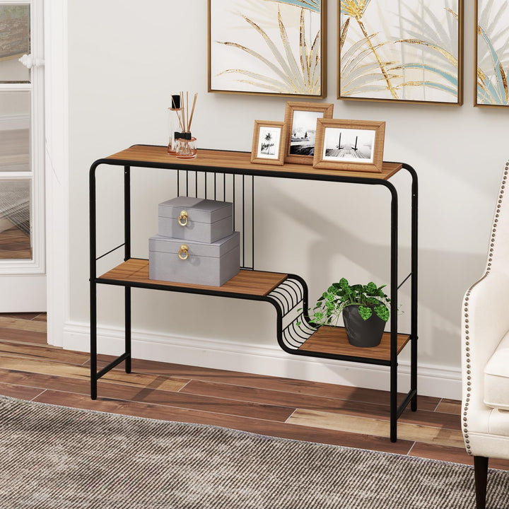 Giantex 2-Tier Console Table, 35.5" Narrow Entryway Table w/Irregular Storage Shelves &amp; Metal Frame