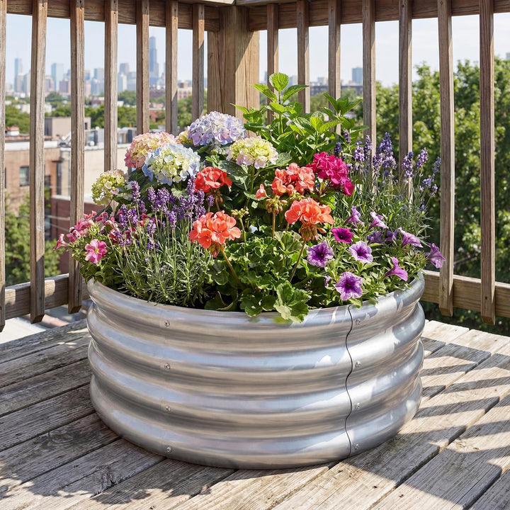 Giantex Galvanized 2 x 2 x 1 FT Round Outdoor Planter Box with Open-Ended Base (1/2)