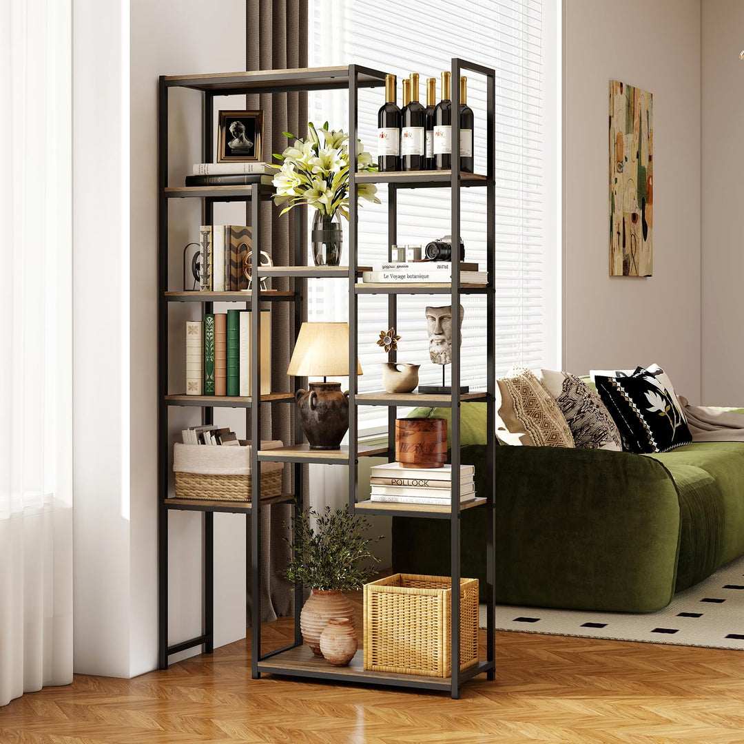 Giantex 71" Geometric Bookshelf | Vintage Tall Bookcase w/ 12 Open Shelves