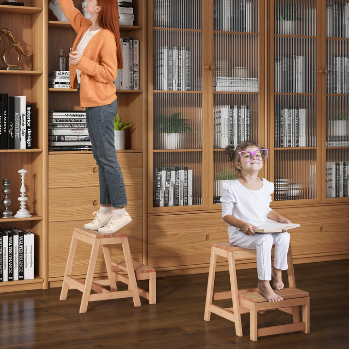 Giantex Folding Step Stool, Wooden 2-Step Stool for Kids &amp; Adults, Holds up to 550Lbs