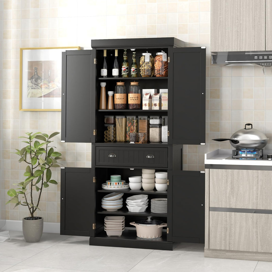 Giantex Pantry Organizers and Storage, 72" Tall Kitchen Cabinet with 2-Door Cabinets &amp; Drawer, Buffet Sideboard