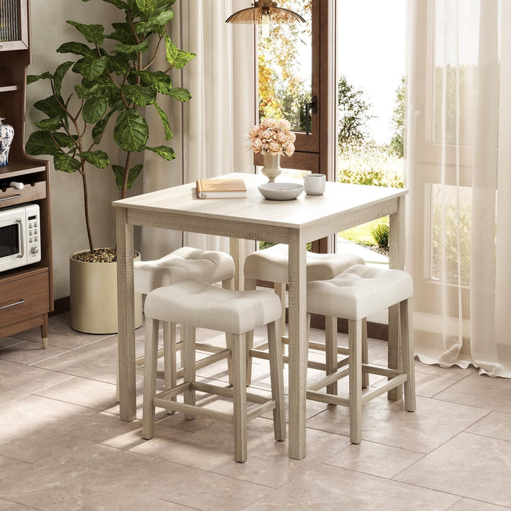 5 Pieces Bar Table Set with Square Table and 4 Padded Stools-Gray