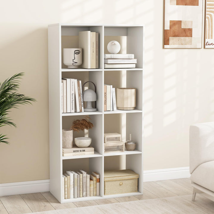 Giantex 8-Cube Bookcase, White Cubby Bookshelf w/Back Guardrail &amp; Anti-Tipping Kits