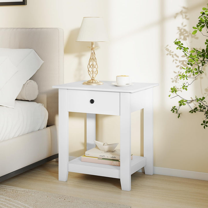 Giantex Nightstand with Drawer 2-Tier Modern Bedside Table with Open Shelf and Storage
