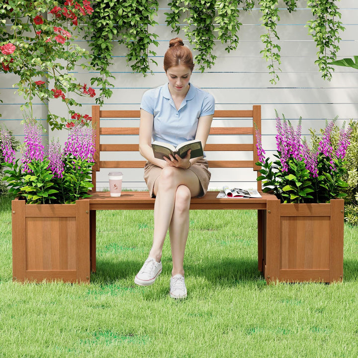 Giantex 2-in-1 Outdoor Bench with Backrest &amp; 2 Raised Garden Beds