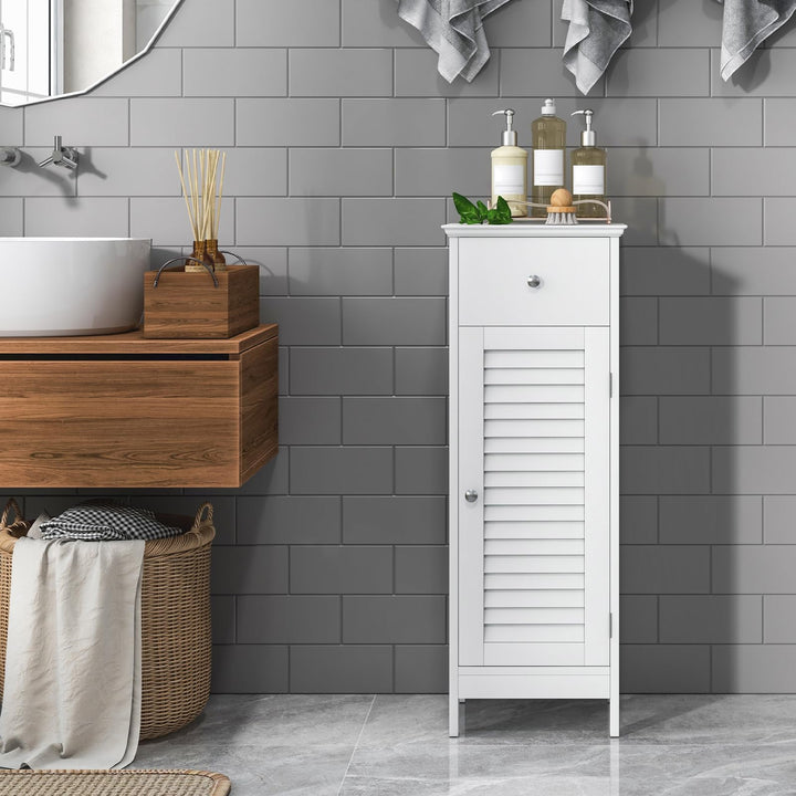 Giantex Bathroom Floor Storage Cabinet - Freestanding Side Cabinet with 1 Door, 1 Drawer &amp; 3-Height Adjustable Shelf