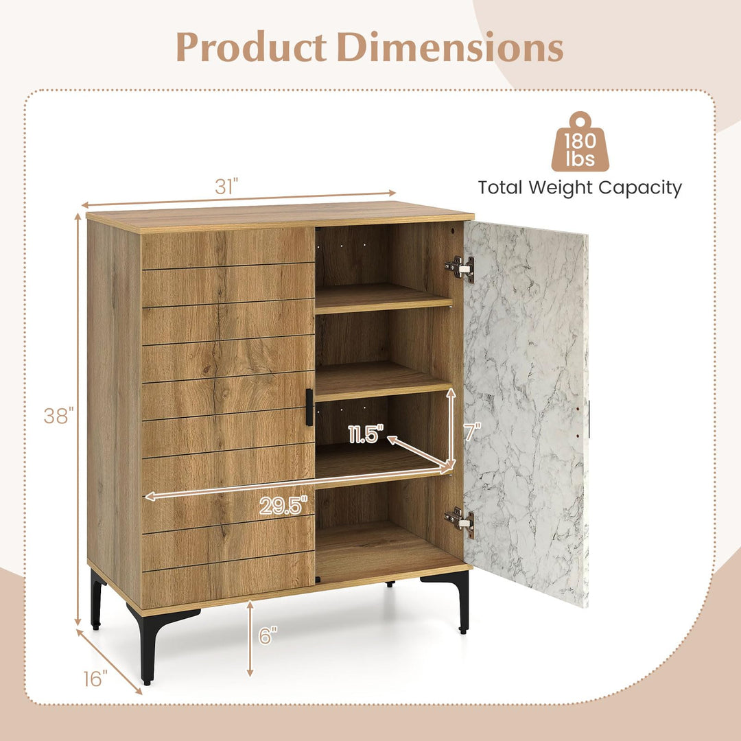 Giantex Shoe Cabinet 4-Tier Wooden Shoe Rack Cabinet(Marble Pattern Door)