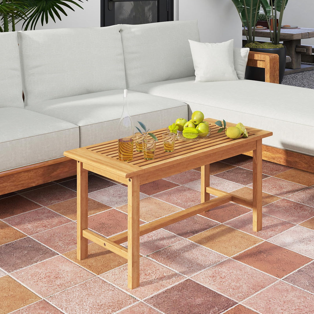 Giantex Teak Wood Patio Coffee Table - 36” Rectangular Outside Side Table with Slatted Tabletop