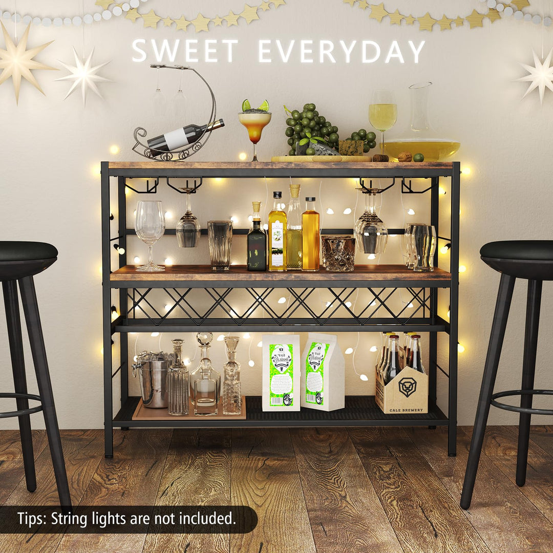 Giantex 4-Tier Wine Rack Table - 7-Bottle Wine Bar Cabinet w/ 4 Wine Racks &amp; 16 Glasses Holder