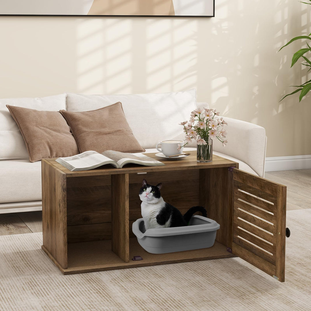 Giantex Cat Litter Box Enclosure - Litter Box Hidden Furniture with Louvered Door, Front Entry, Storage Cabinet