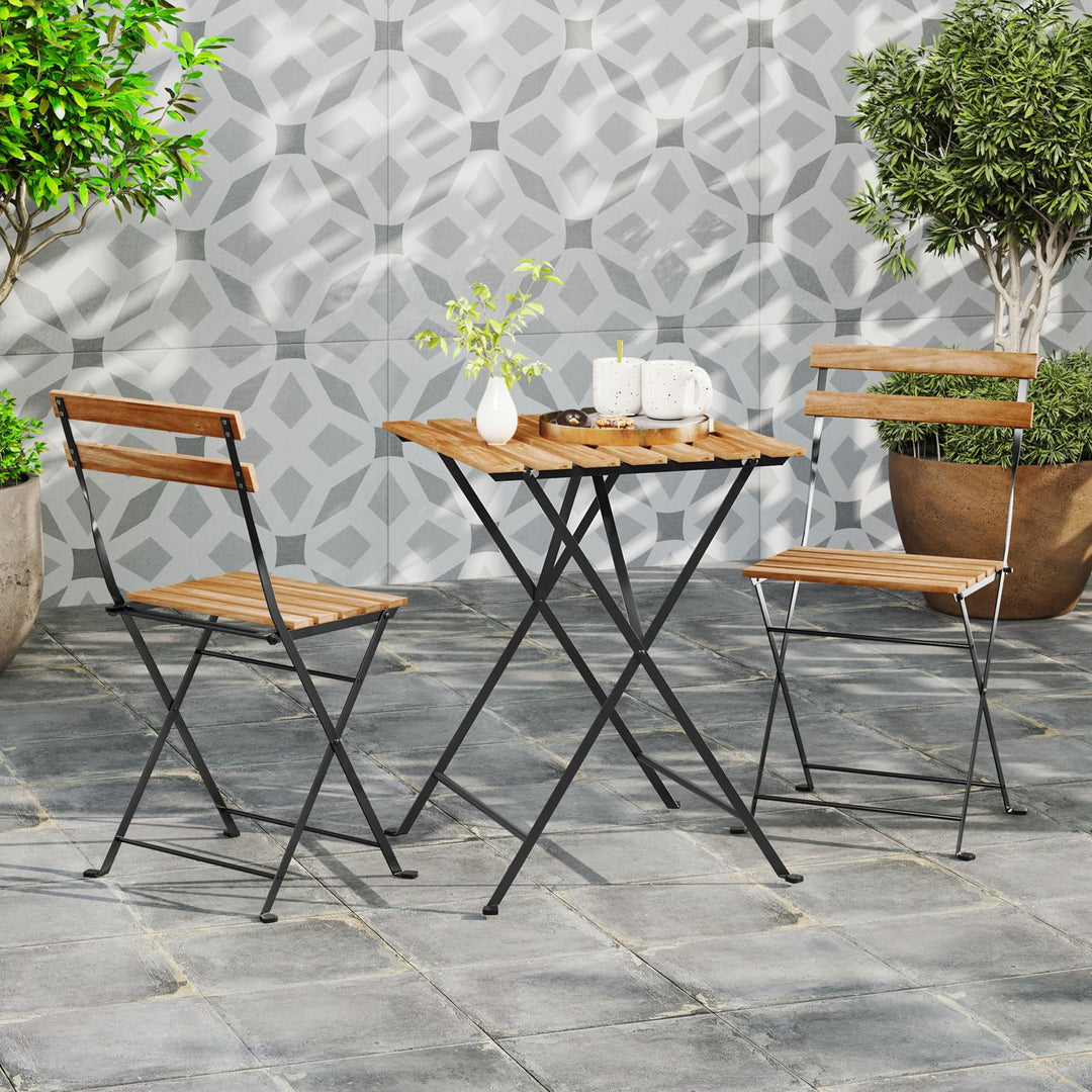 Giantex 3-Piece Acacia Wood Bistro Set with 2 Folding Chairs, Slatted Seat &amp; Tabletop