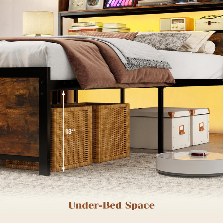 Giantex Metal Platform Bed Frame with Storage Headboard