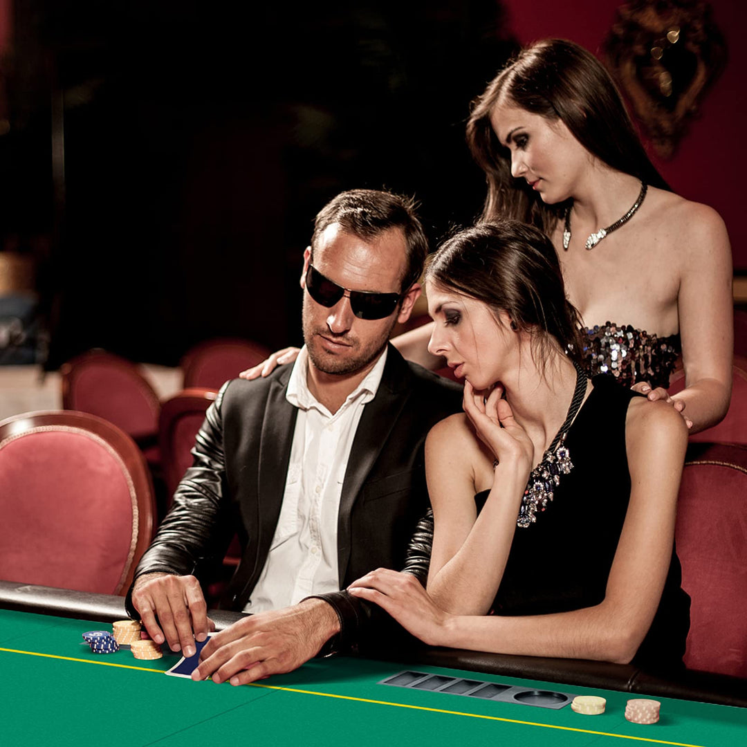 Foldable Poker Table Top 8 Player | 79"x 36"Large Professional Four Fold Poker Topper Rectangle Cover Mat