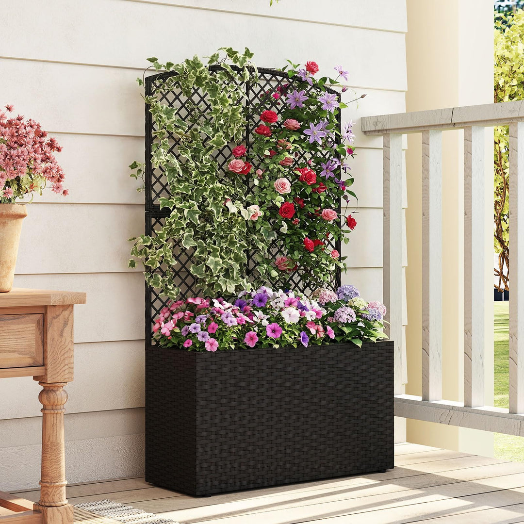 Giantex 49 inch Tall PE Rattan Raised Garden Bed with Trellis