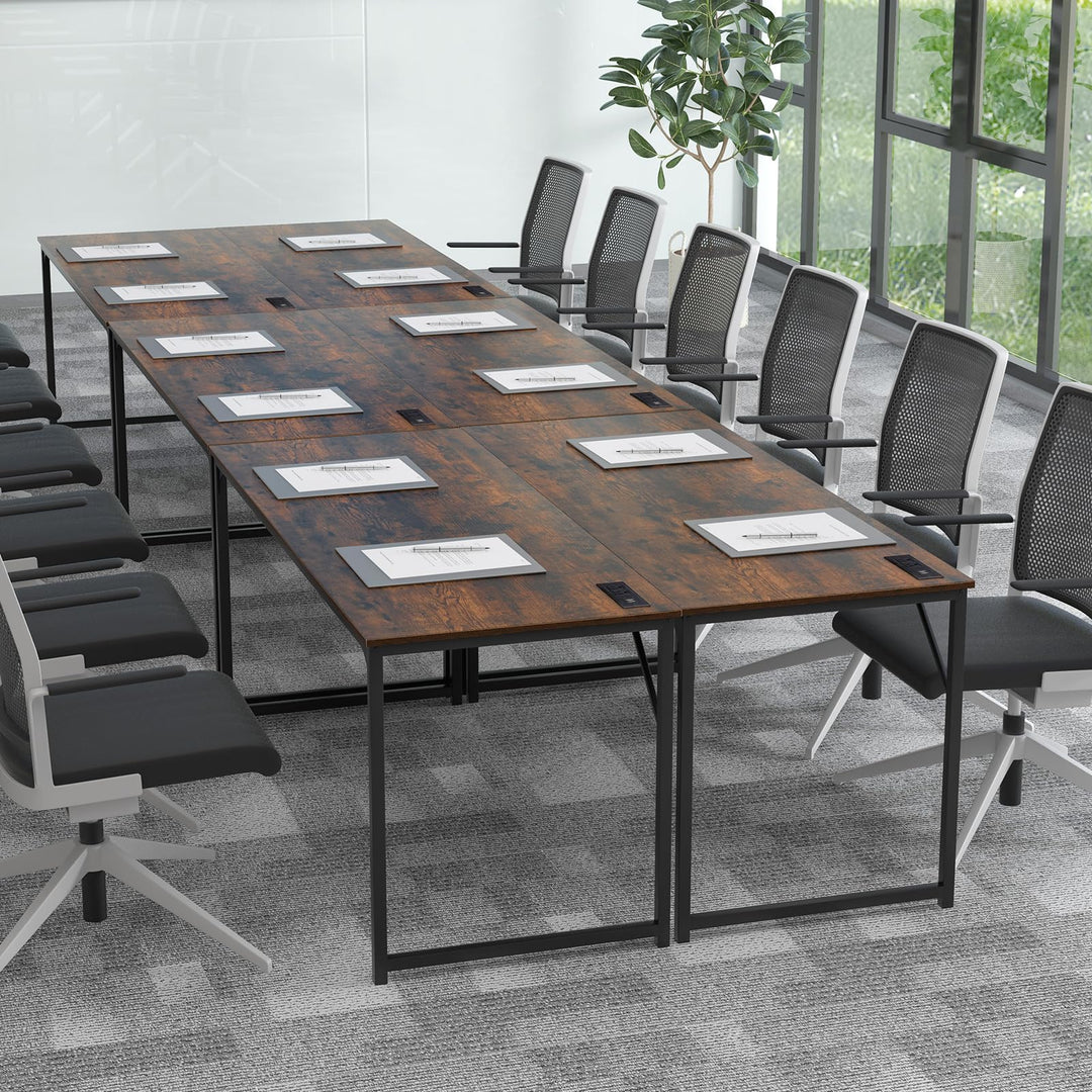 Giantex 30 FT Conference Table with Charging Station, 60" x 24" Rectangular Large Meeting Room Desk with Storage Bag &amp; Hook