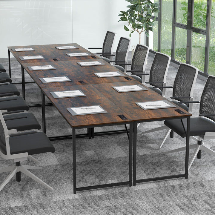 Giantex 30 FT Conference Table with Charging Station, 60" x 24" Rectangular Large Meeting Room Desk with Storage Bag &amp; Hook