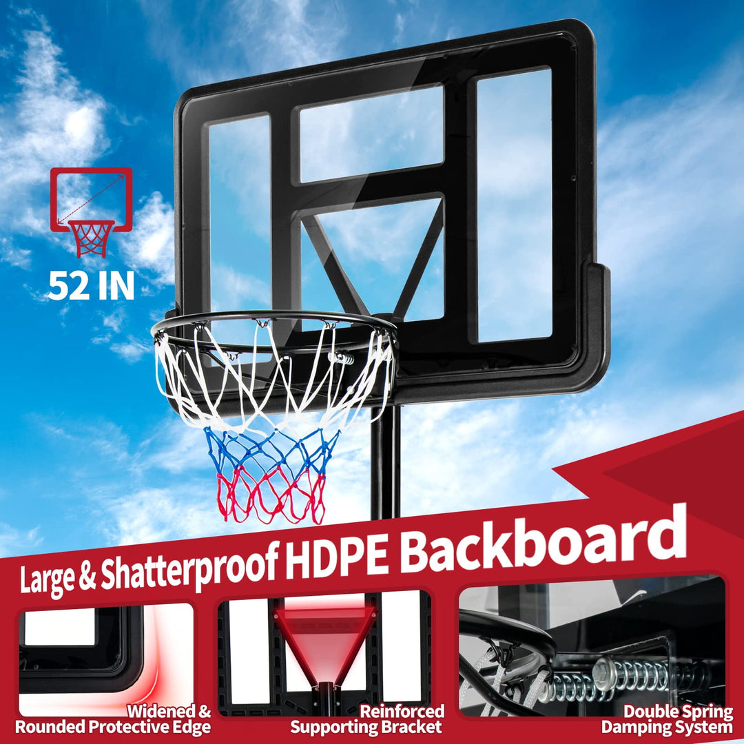 Giantex Portable Basketball Hoop Outdoor, 4.25-10ft Height Adjustable Basketball Goal System w/ 43.5" Shatterproof Backboard