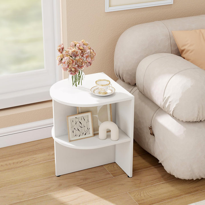 Giantex Half Round End Table with Open Shelves for Small Space