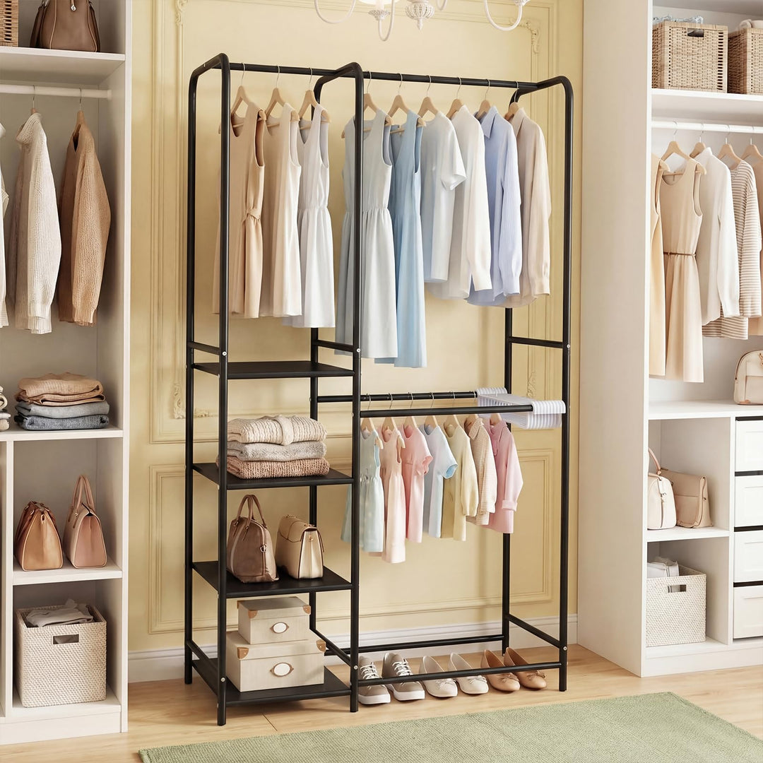 Giantex Heavy-Duty Metal Clothing Rack with 2 Hanging Rods &amp; 4 Storage Shelves