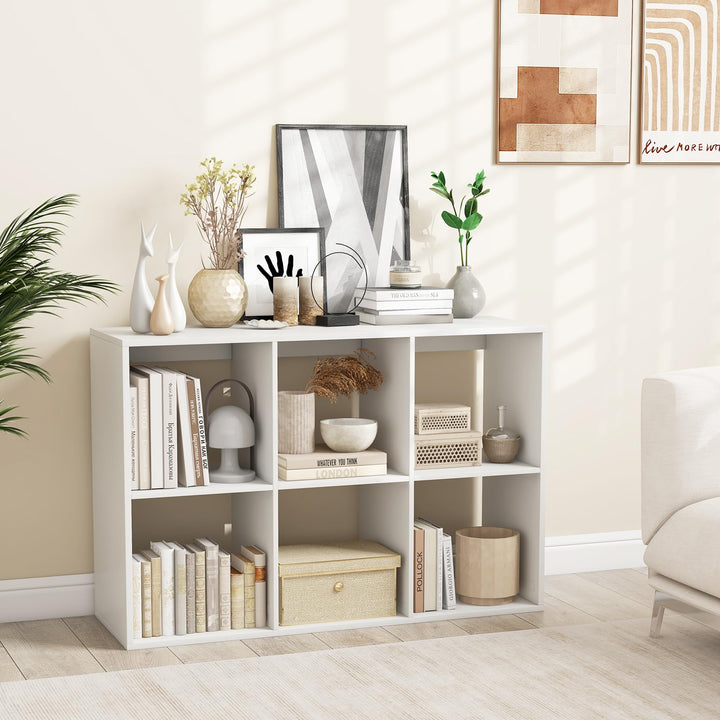 Giantex 6-Cube Bookcase, White Cubby Bookshelf w/Back Guardrail &amp; Anti-Tipping Kits