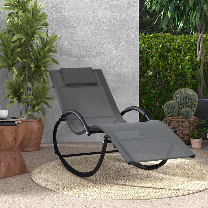 Giantex Outdoor Rocking Lounge Chair, Zero Gravity Rocking Chair with Removable Headrest, Breathable Backrest &amp; Seat