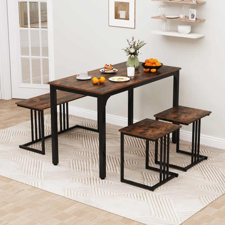 Giantex Dining Table Set for 4 Industrial Kitchen Table 2 Chairs Stool &amp; Bench