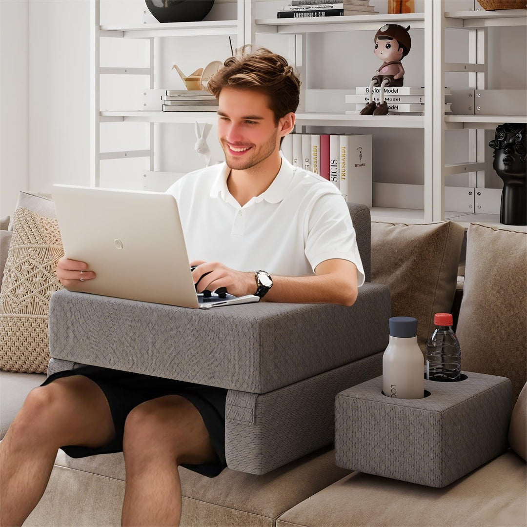 Giantex Reading Pillow for Gaming Extra Large Lap Desk for Laptop with Back Arm Rest &amp; Cup Holder for Adult