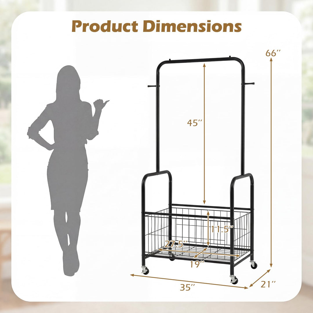 Giantex 35" Clothes Rack with Storage Basket &amp; Lockable Wheels