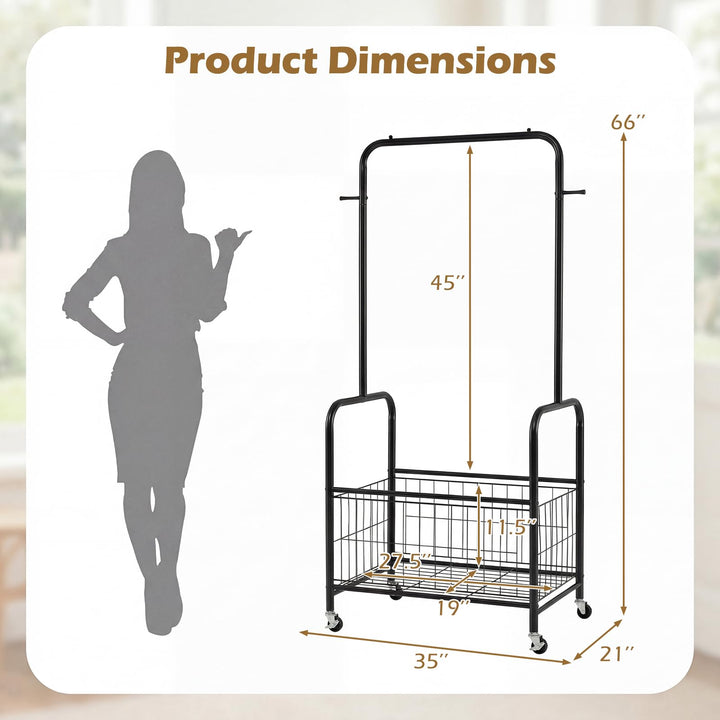 Giantex 35" Clothes Rack with Storage Basket &amp; Lockable Wheels