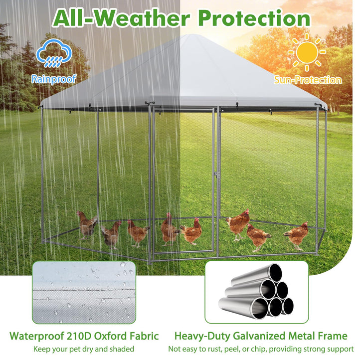 Giantex Large Metal Chicken Run - 13ft Hexagon Walk-in Chicken Coop