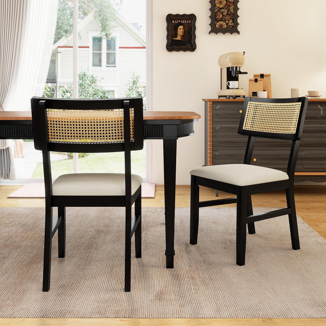 Giantex Fabric Upholstered Dining Room Chairs w/Padded Seat Rubber Wood Legs &amp; Curved Backrest