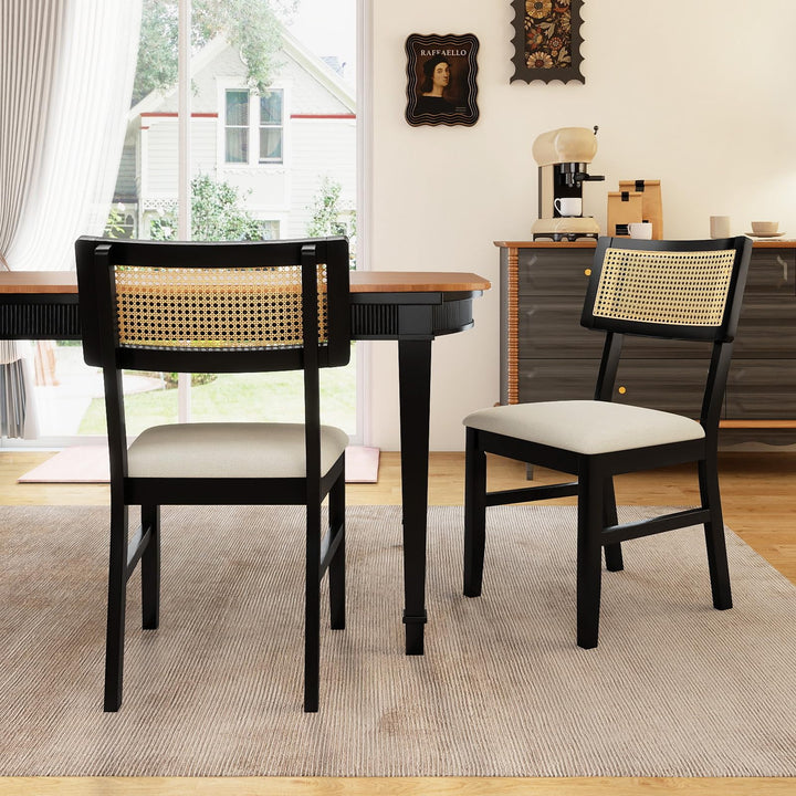 Giantex Fabric Upholstered Dining Room Chairs w/Padded Seat Rubber Wood Legs &amp; Curved Backrest