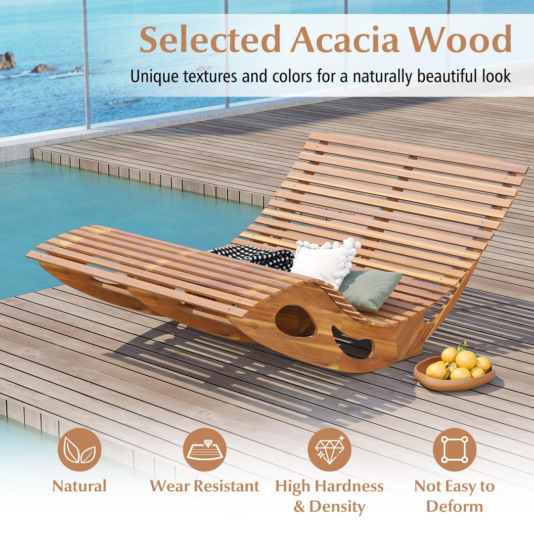 Giantex Extra-Large Dual Outdoor Rocking Chair, Acacia Wood Patio Lounge Chair with Ergonomic Curved &amp; Slatted Seat