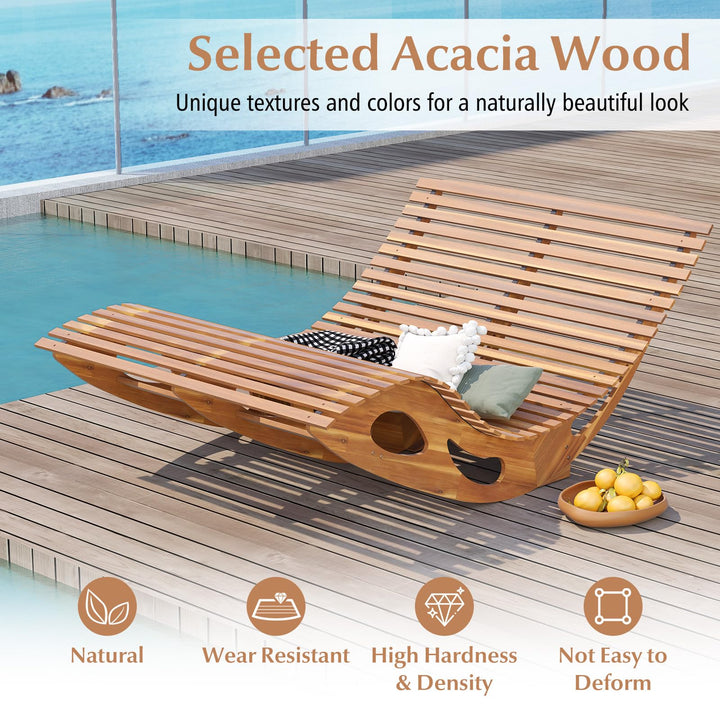 Giantex Extra-Large Dual Outdoor Rocking Chair, Acacia Wood Patio Lounge Chair with Ergonomic Curved &amp; Slatted Seat