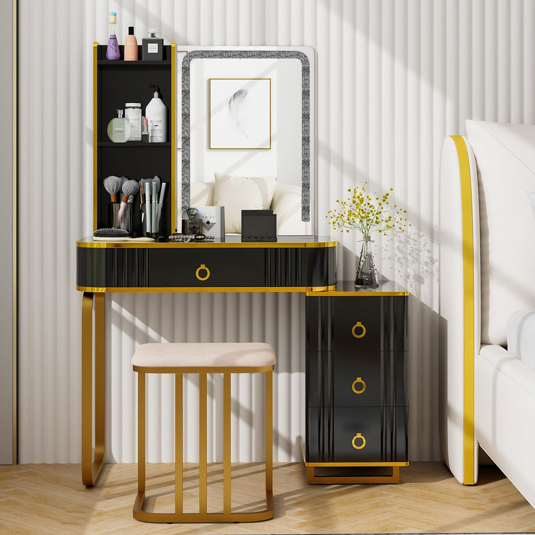 CHARMAID RBG LED Makeup Vanity Table, Colorful Lighted Mirror, 7 Dynamic &amp; 7 Static Modes, 3-Drawer Chest
