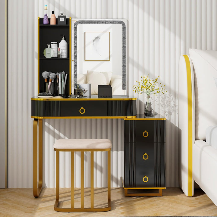 CHARMAID RBG LED Makeup Vanity Table, Colorful Lighted Mirror, 7 Dynamic &amp; 7 Static Modes, 3-Drawer Chest